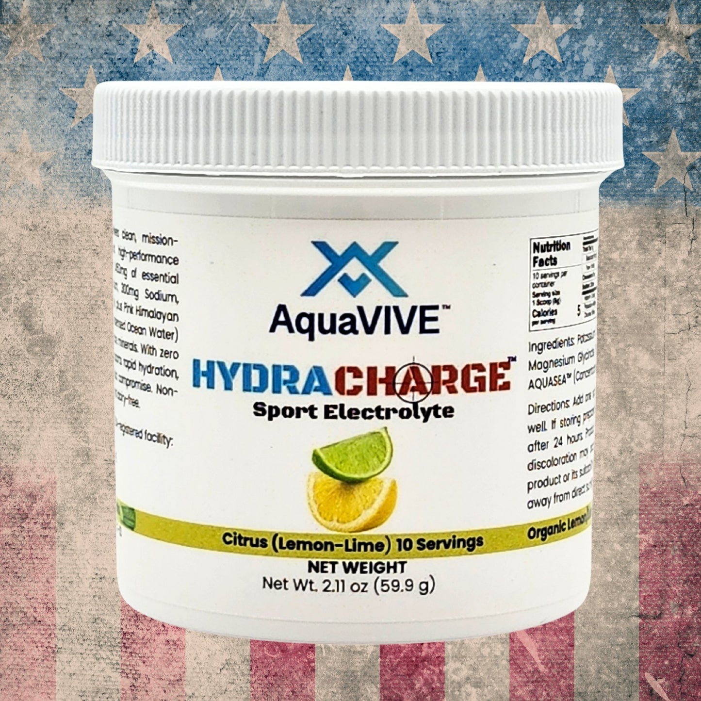 AquaVIVE's HYDRACHARGE™ SPORT CITRUS (Organic Lemon and Lime) Electrolyte Drink Mix 10 SERVINGS