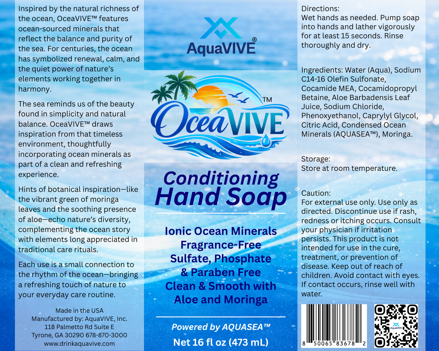 OceaVIVE™ Conditioning Hand Soap with Ocean Minerals, Aloe, Moringa & Fragrance-Free 8 Fl oz