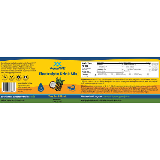 AquaVIVE's Electrolyte Drink Mix Tropical Blast (Coconut/Pineapple) 10 Servings