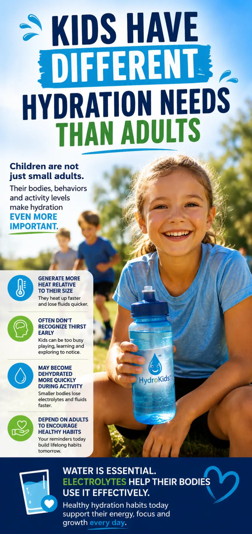 KIDS HAVE DIFFERENT HYDRATION NEEDS THAN ADULTS