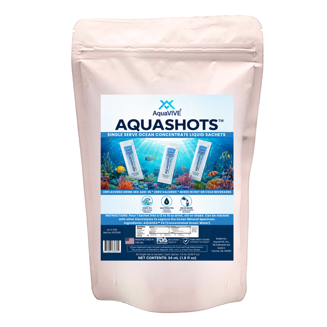 Introducing AquaVIVE's AQUASHOTS™ Concentrated Ocean Mineral Liquid Sachets Drink Add-In
