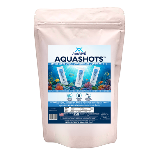 Introducing AquaVIVE's AQUASHOTS™ Concentrated Ocean Mineral Liquid Sachets Drink Add-In