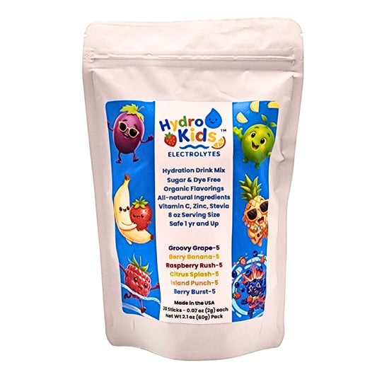 Now Available: HydroKids™ Healthy Hydration Fun Pack 30 Serving Sticks (6 Flavors) No Sugar Added, No Dyes, No Artificial Ingredients