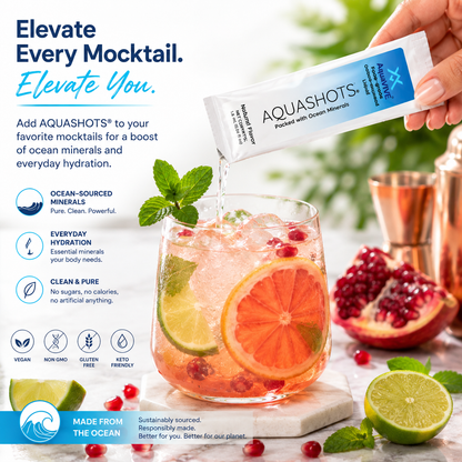 AQUASHOTS™ Ocean-Sourced Liquid Drink Add-In Sachets | Unflavored Beverage Mixer for Water, Coffee, Tea, Smoothies | Zero Calories, No Sugar | Hot or Cold Drinks | 30 Sachets