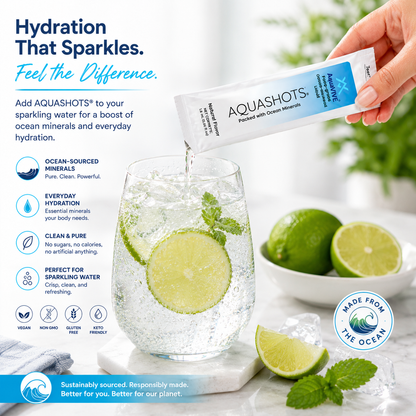 AQUASHOTS™ Ocean-Sourced Liquid Drink Add-In Sachets | Unflavored Beverage Mixer for Water, Coffee, Tea, Smoothies | Zero Calories, No Sugar | Hot or Cold Drinks | 30 Sachets
