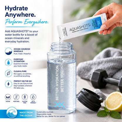 AQUASHOTS™ Ocean-Sourced Liquid Drink Add-In Sachets | Unflavored Beverage Mixer for Water, Coffee, Tea, Smoothies | Zero Calories, No Sugar | Hot or Cold Drinks | 30 Sachets