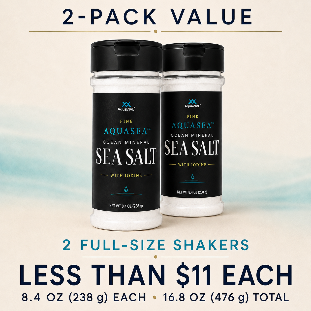 AquaVIVE AQUASEA™ sea salt two-pack value with two full-size 8.4 oz shakers