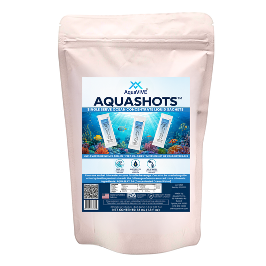 AQUASHOTS™ Ocean-Sourced Liquid Drink Add-In Sachets | Unflavored Beverage Mixer for Water, Coffee, Tea, Smoothies | Zero Calories, No Sugar | Hot or Cold Drinks | 30 Sachets