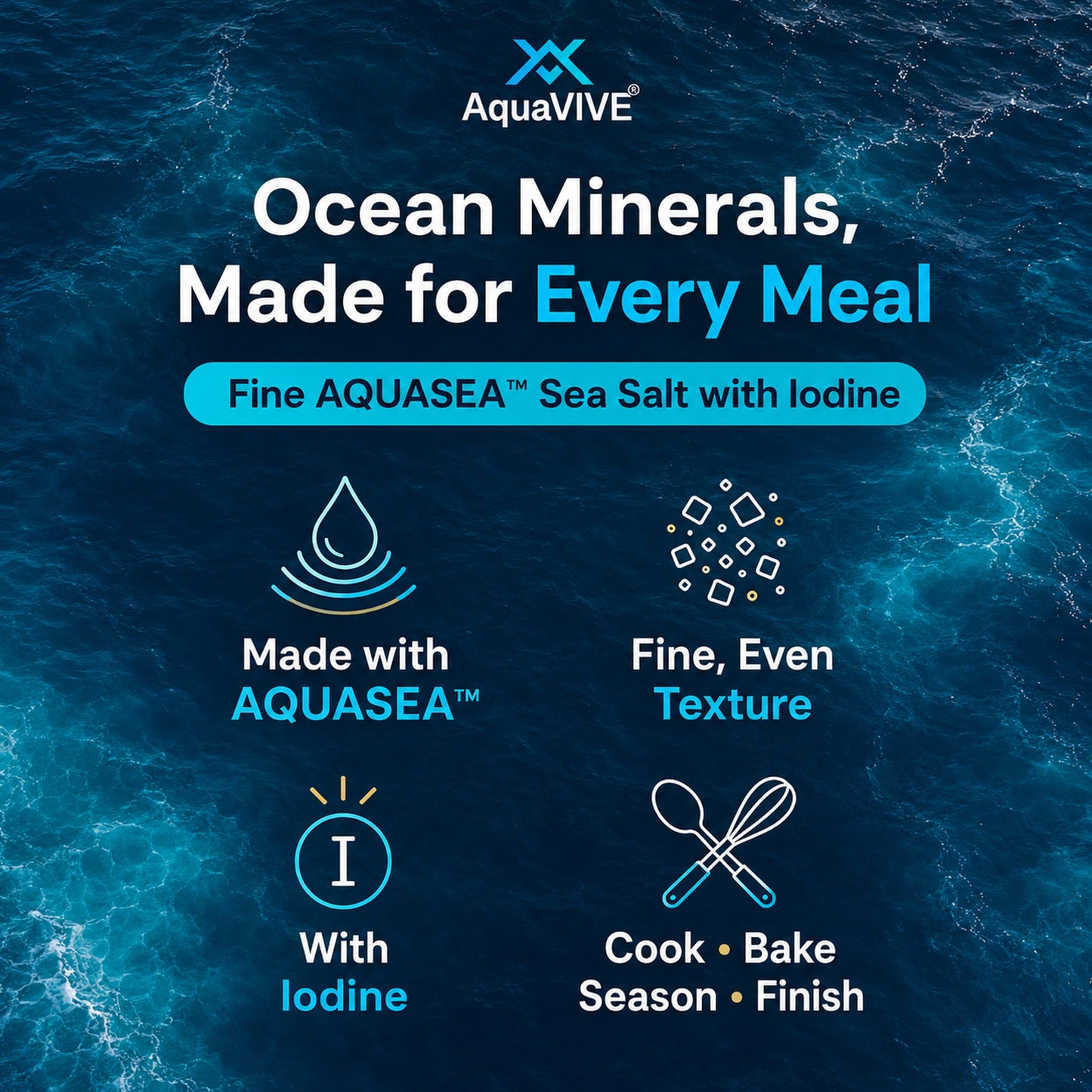 AquaVIVE AQUASEA™ ocean mineral sea salt benefits with iodine and fine texture
