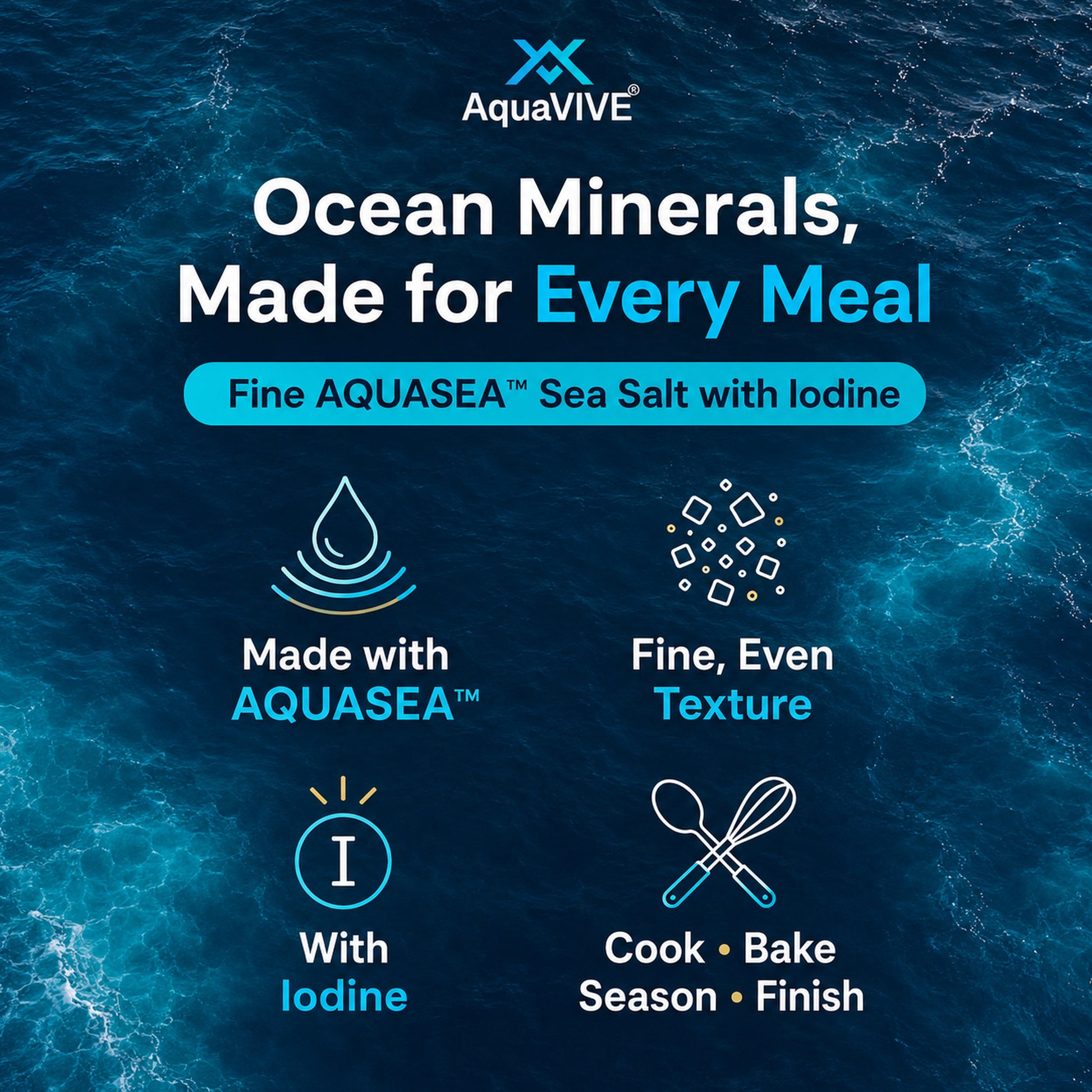 AquaVIVE AQUASEA™ ocean mineral sea salt benefits with iodine and fine texture
