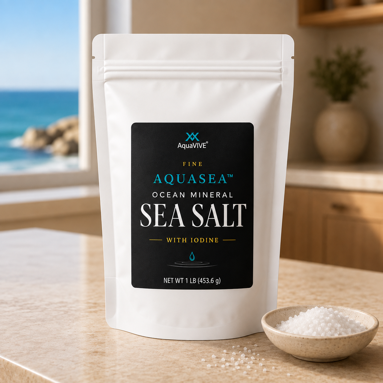 AquaVIVE Fine AQUASEA™ Ocean Mineral Sea Salt with Iodine — 1 lb Pouch