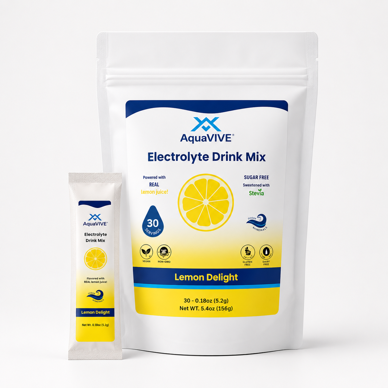 Electrolyte Drink Mix Powder Sachets flavored with Organic Lemon