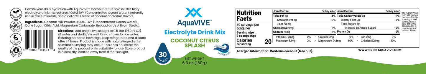 AquaVIVE™ Low-Sodium Electrolyte Powder - Coconut Citrus Splash