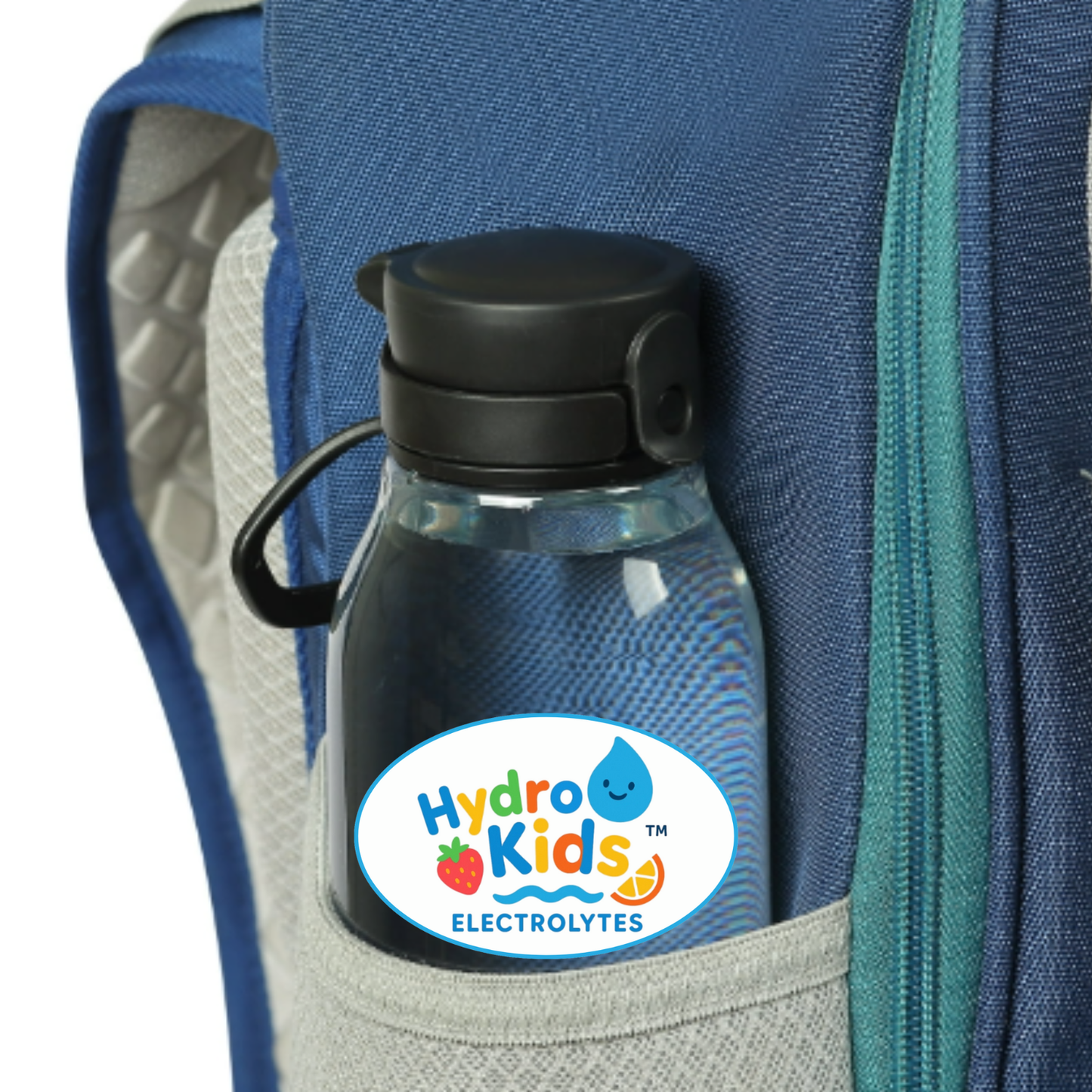 HydroKids 16 Oz PET Plastic Black Water Bottle with Flip Top Chug Lid No Straw Clear BPA Free Kids Friendly Design