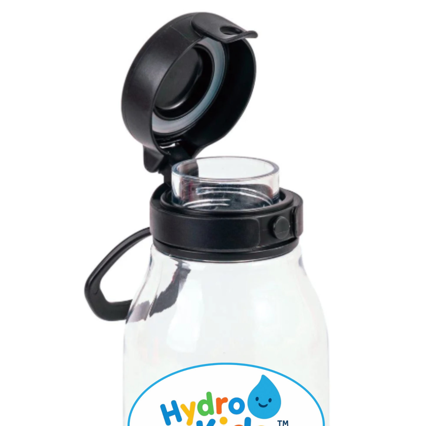 HydroKids 16 Oz PET Plastic Black Water Bottle with Flip Top Chug Lid No Straw Clear BPA Free Kids Friendly Design
