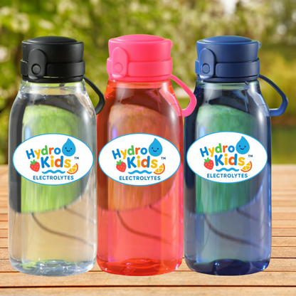 HydroKids 16 Oz PET Plastic Black Water Bottle with Flip Top Chug Lid No Straw Clear BPA Free Kids Friendly Design