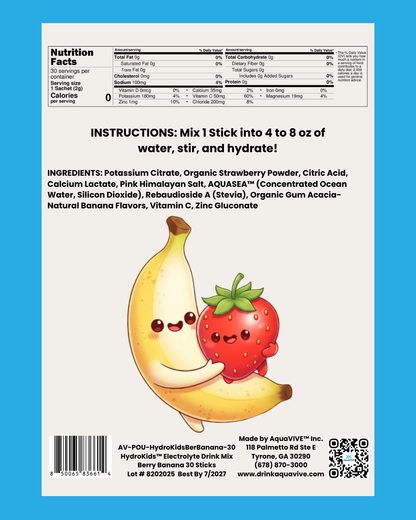 HydroKids™ Healthy Berry Banana 30 Serving Sticks (No Sugar Added, No Dyes, No Artificial Ingredients)
