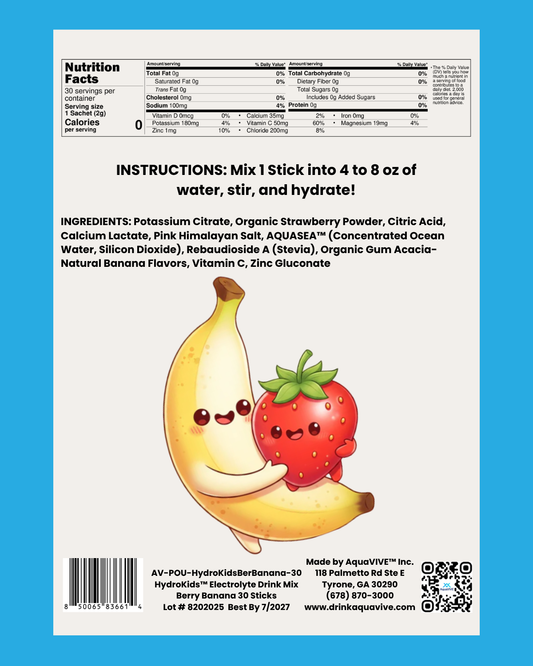 HydroKids™ Healthy Berry Banana 30 Serving Sticks (No Sugar Added, No Dyes, No Artificial Ingredients)