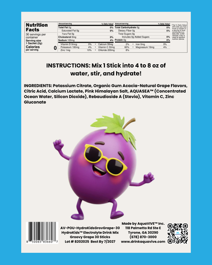 HydroKids™ Healthy Groovy Grape 30 Serving Sticks (No Sugar Added, No Dyes, No Artificial Ingredients)