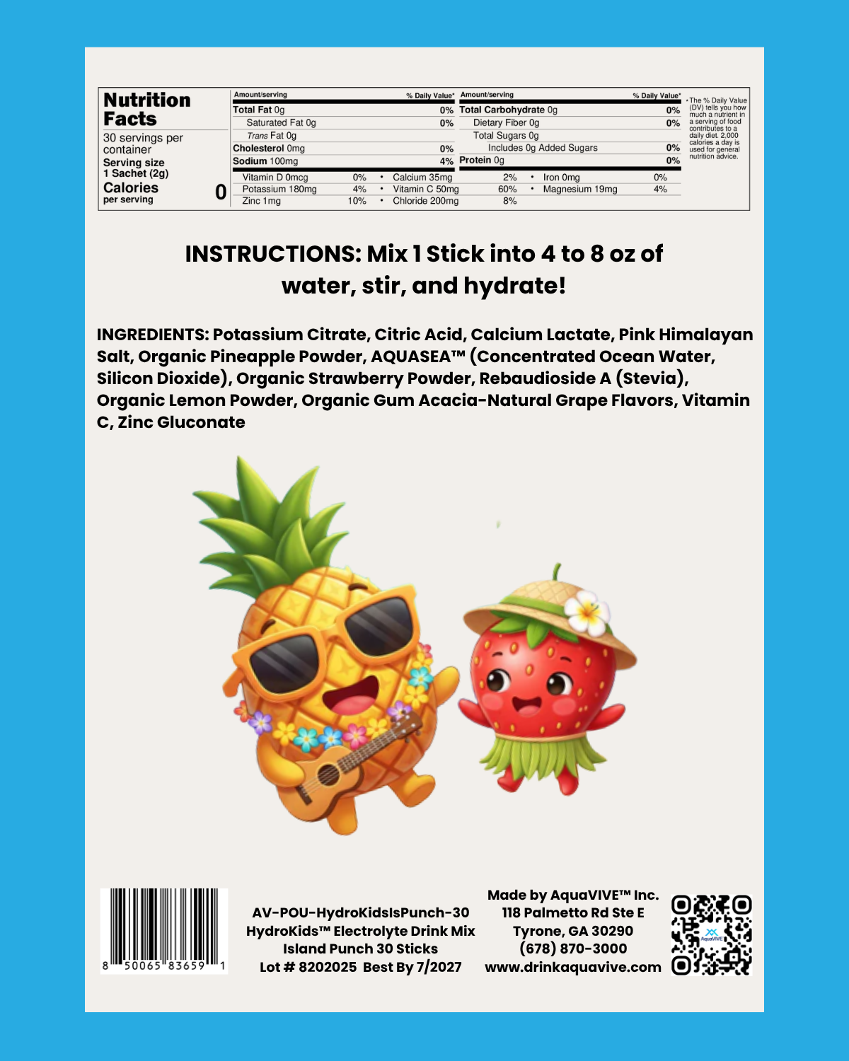 HydroKids™ Healthy Island Punch 30 Serving Sticks (No Sugar Added, No Dyes, No Artificial Ingredients)