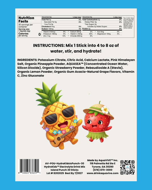 HydroKids™ Healthy Island Punch 30 Serving Sticks (No Sugar Added, No Dyes, No Artificial Ingredients)