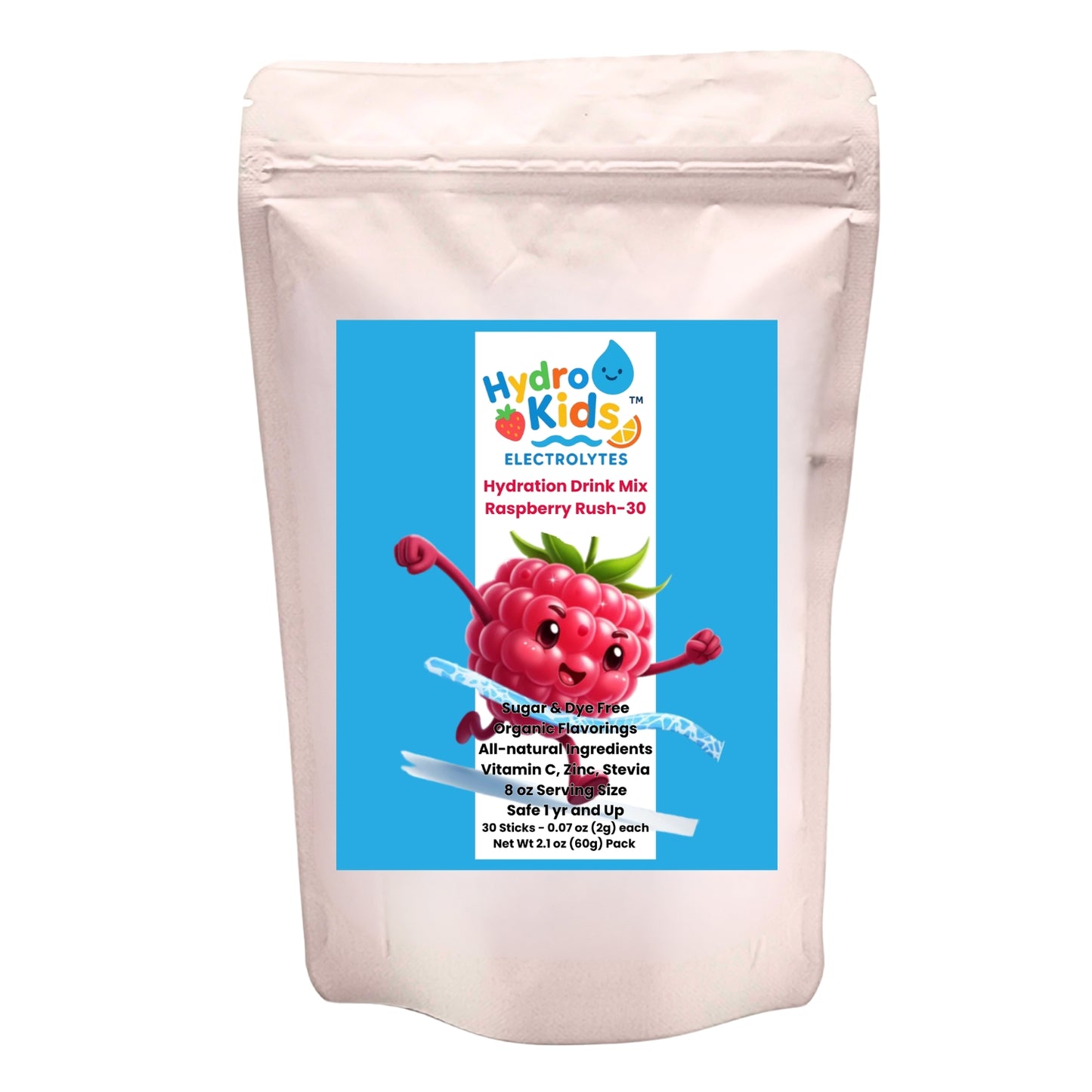 HydroKids™ Healthy Hydration Raspberry Rush 30 Serving Sticks (No Sugar Added, No Dyes, No Artificial Ingredients)