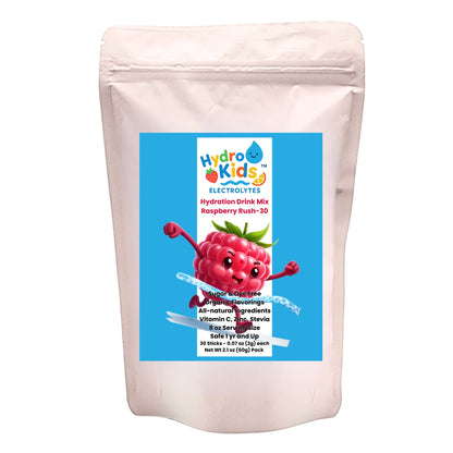 HydroKids™ Healthy Hydration Raspberry Rush 30 Serving Sticks (No Sugar Added, No Dyes, No Artificial Ingredients)