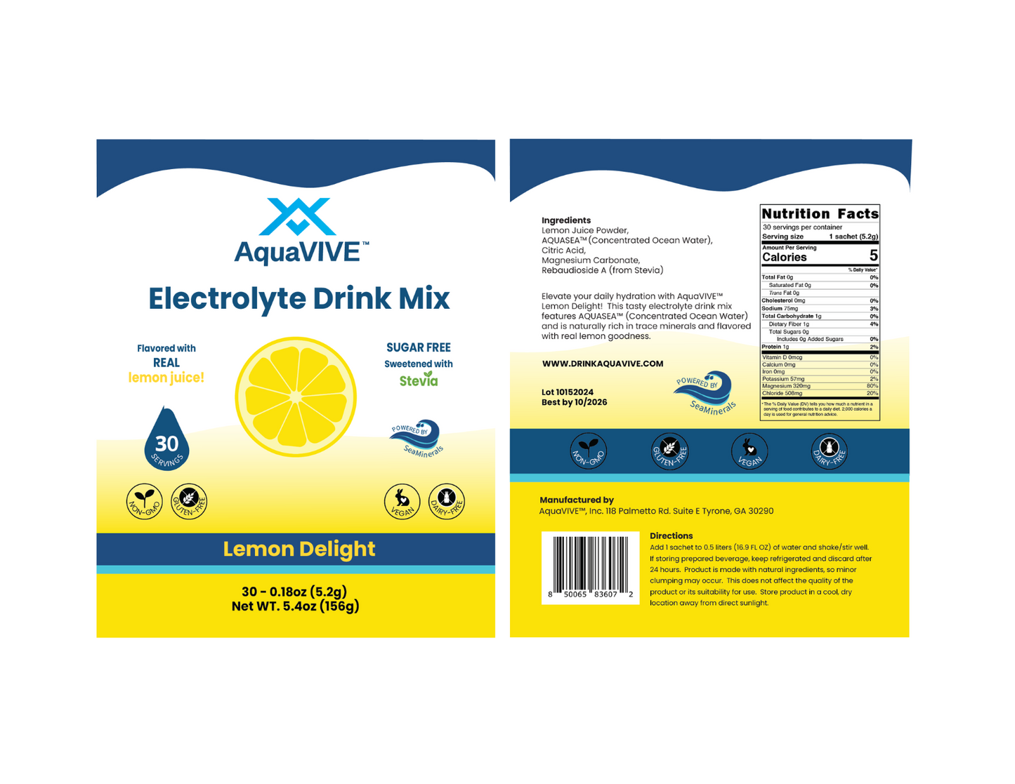 AquaVIVE™ Low-Sodium Hydration Powder Packets - Lemon Delight