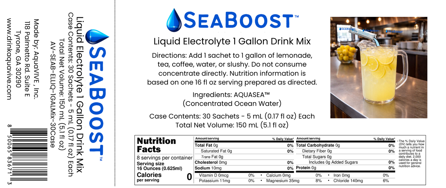 SeaBoost™ Liquid Electrolyte Drink Mix Concentrate-1 Gallon Mix (30 Sachets)