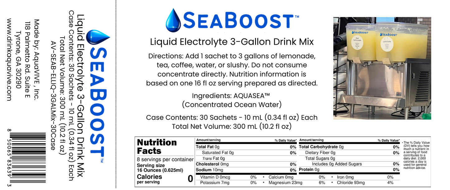 SeaBoost™ Liquid Electrolyte Drink Mix Concentrate-3 Gallon Mix (30 Sachets)