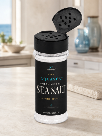 AquaVIVE AQUASEA™ sea salt shaker with open flip-top dispensing cap