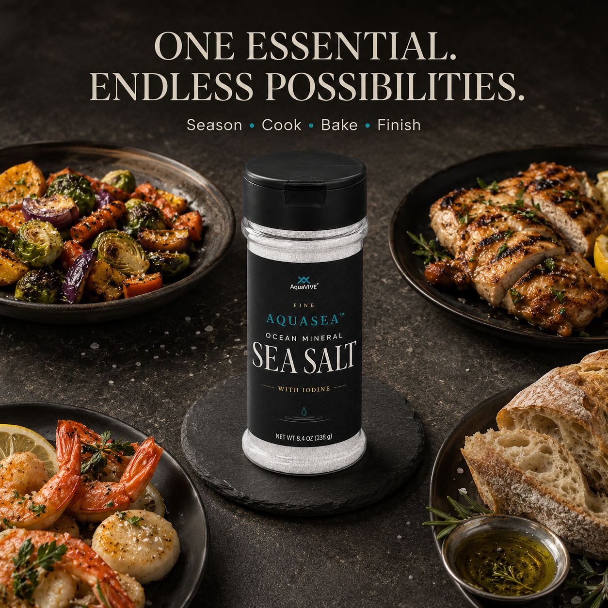 AquaVIVE AQUASEA™ ocean mineral sea salt for cooking, baking, seasoning and finishing
